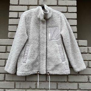 Madewell Sherpa Zip Front Jacket in Cream - Size Medium